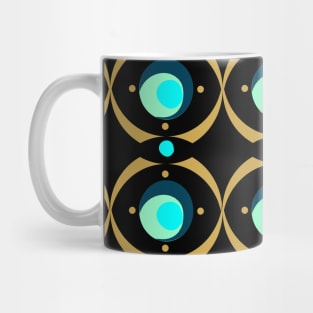 Beads and Scallops Repeat Gold on Black Mug